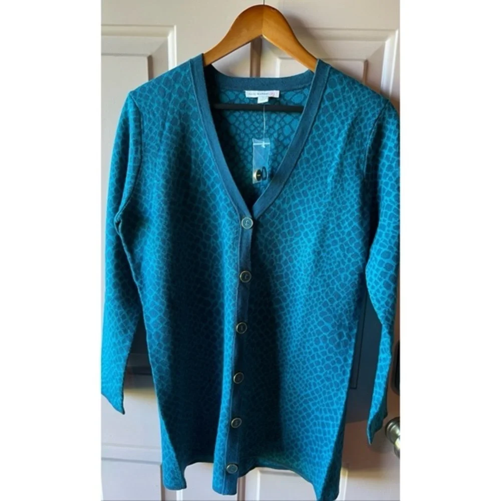 Teal Statement Elevated Casual Luxe Jacquard Snake Print Cardigan NWT S #830